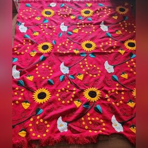 Wool Blend Artisan Handcrafted Vibrant Floral Embroidered Blanket Sunflower Lily